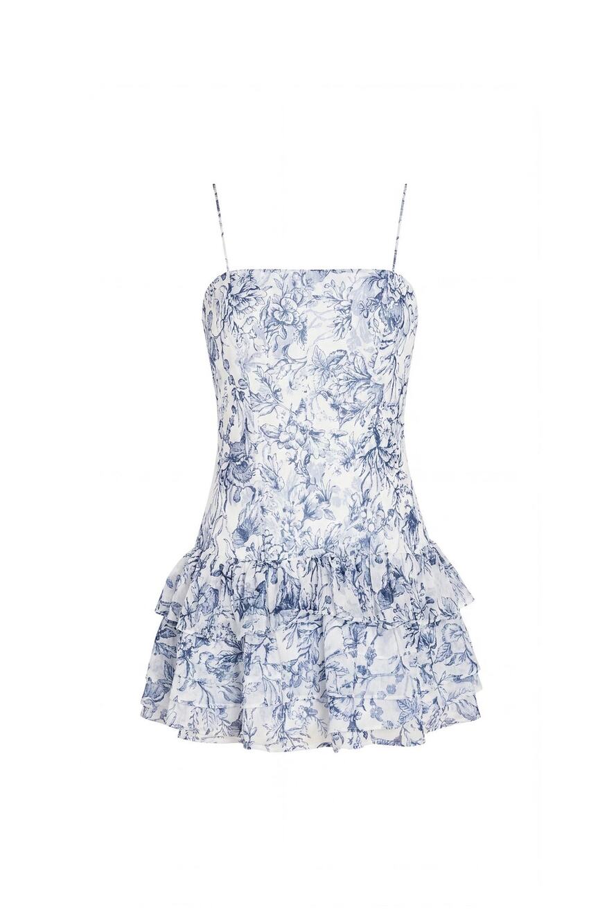 Amanda Uprichard Laureline Romper Deep Sea BlueWhite Toile Mini Romper Sz M $282